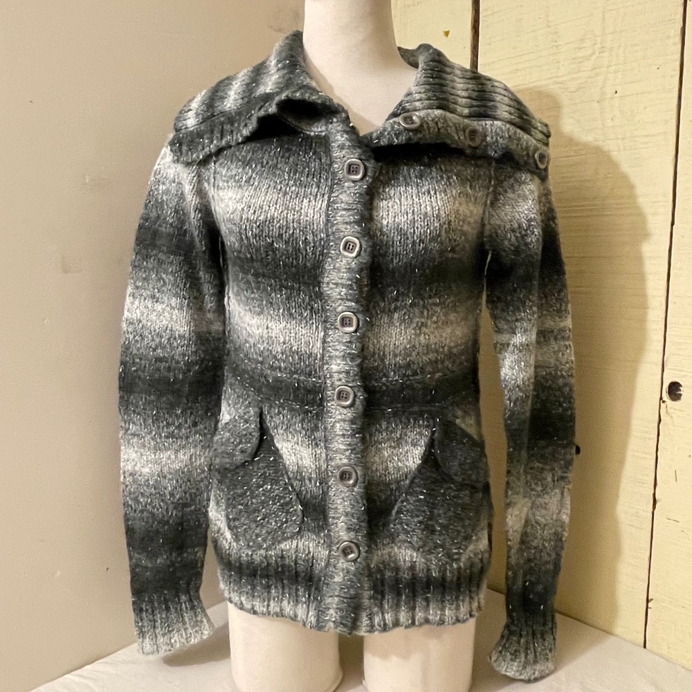 ExOfficio Womens Size Small Cardigan Button Front‎ Sweater  Gray Knit Wool Blend